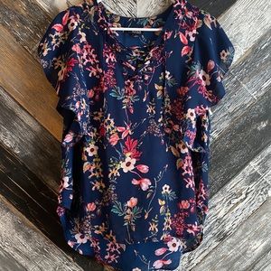 A.n.a Navy Floral Blouse